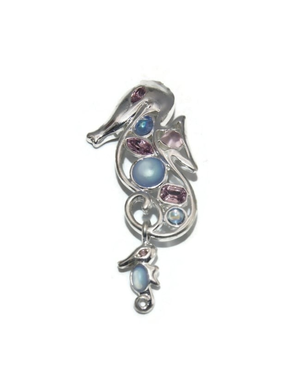 Monet Silver-Tone Seahorse Brooch with Blue and Pink Accents
